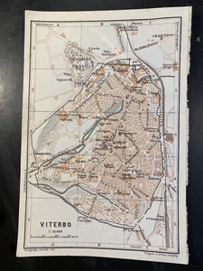 Viterbo Lazio Italy 4x6" map by Wagner & Debes/Baedeker crisp clean detailed - Picture 1 of 3