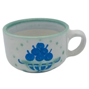 MA Hadley Blueberry Bouquet HandPainted Signed Tea Coffee Mug Green Rim 2.25” - Picture 1 of 5