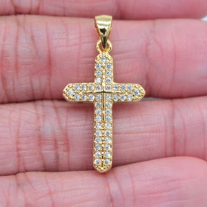 18K Yellow Gold Filled Clear Topaz Sparkling Line Cross Fashion Pendant Jewelry - Picture 1 of 1
