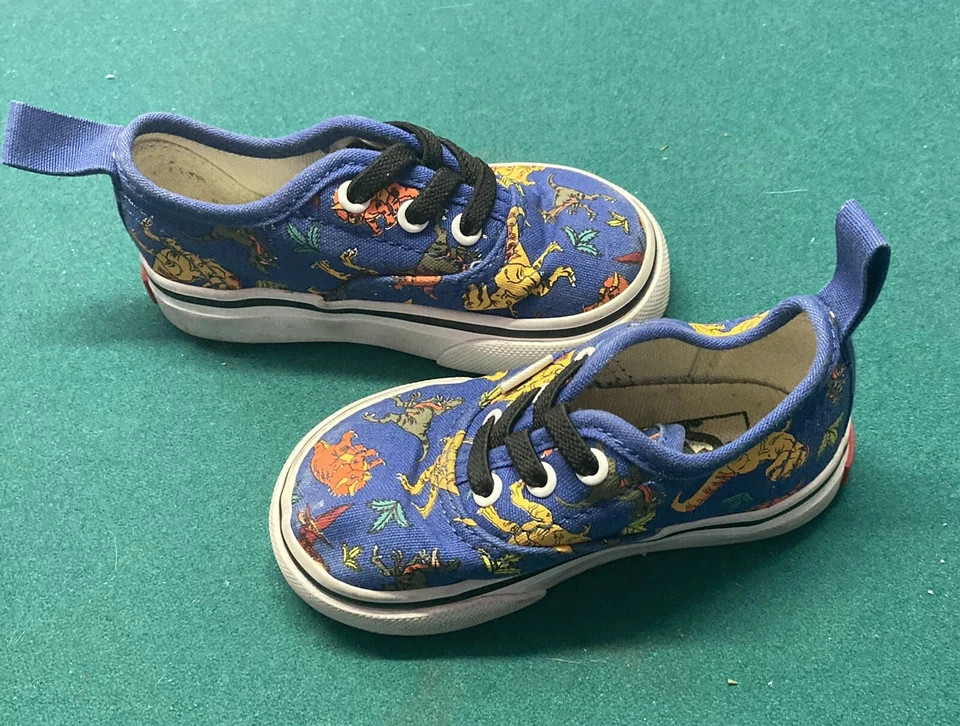 Vans Lace Up Shoes Size Toddler 5 Blue w/ Dinosaurs. w/ Vel Cro Great Condition! - Image 1 of 4