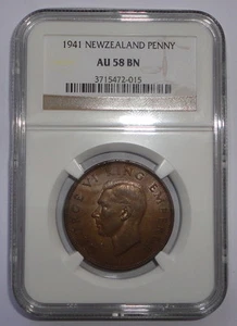 NEW ZEALAND COIN 1 PENNY 1941  NGC AU 58 BN  - Picture 1 of 2