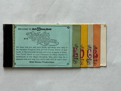 1975 DISNEY WORLD ADULT 16 RIDE 2 DAY TICKET BOOK WITH 1 3 ATTACHED TKTS - 2042X - Image 1 of 3