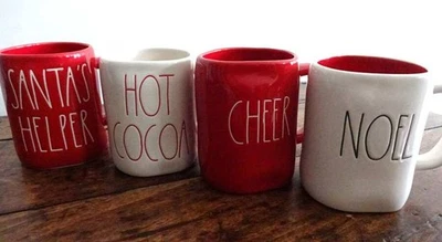 Set of 4 RAE DUNN Red White CHRISTMAS Holiday COFFEE MUGS  Noel Cheer more - Image 1 of 4