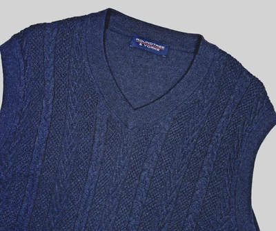 Roundtree Yorke Sweater Vest Navy Blue Cable Knit Cotton WOOL Mens M/L Grandpa - Image 1 of 4