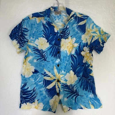 Camisa Aloha Hut Hawaiana Estampada Completa con Bolsillo Campamento Azul Usada en Excelente Condición Tropical Pequeña Foto 1 de 4