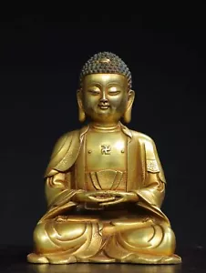 7.1" China Old Tibetan Buddhism temple Bronze 24k gilt Shakyamuni Buddha statue - Picture 1 of 9