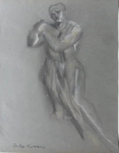 GHISHA KOENIG 1921-1993 SELTENE ORIGINAL SIGNIERTE FIGUR STUDIE IN KREIDE FÜR SKULPTUR - Bild 1 von 11