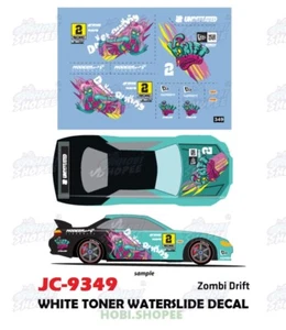 JC-9349 White Toner Waterslide Decals Zombi drift Custom 1/64 Hotwheels - Picture 1 of 4