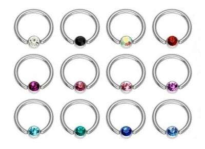 16G 5/16" (8mm) Colorful Gems Captive Bead Ring Body Jewelry 2pack - Image 1 of 4