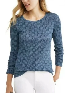 Time And Tru Women's Scoop Neck Tee Blue Cove Print Long Sleeve Size S (4-6) - Picture 1 of 11