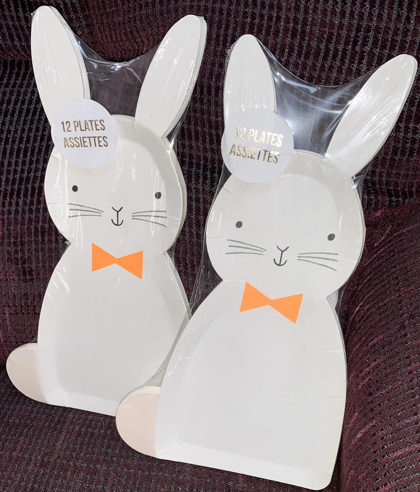 EASTER BUNNY  10.5” PAPER PLATES -24 WHITE CUTOUT HOLIDAY DECOR FUN - Image 1 of 1