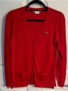 LACOSTE RED COTTON KNIT Cardigan Sweater Size 36/ SMALL VIEW PICS - Picture 1 of 13
