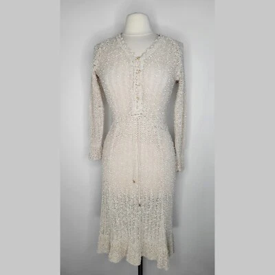 PALLAS Hand Loomed Irish Natural Linen Dress Sz M/L Knit Adjustable Waist Sheer - Image 1 of 4