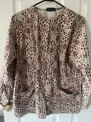 Uniform Advantage UA Scrubs Women's Top Jacket Blue Design Long Sleeve Med New - Image 1 of 4