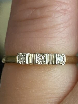 18K 黄金白金天然钻石 Fleur-De-Lis 古董戒指 6 — 第 1/4 张图片