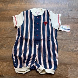 NWT Vintage Buster Brown Striped Denim Romper One Piece Size 18 Month USA Made - Bild 1 von 12