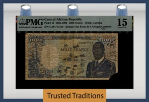 TT PK 16 1986 CENTRAL AFRICAN REPUBLIC 1000 FRANCS ELEPHANT PMG 15 CHOICE FINE - Picture 1 of 2