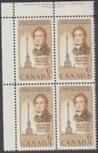 Canada - #501 Sir Isaac Brock Plate Block  - MNH - Picture 1 of 1