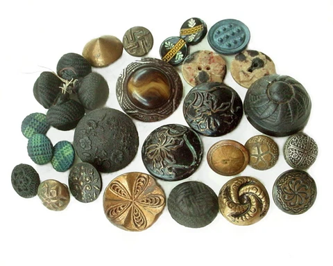 29 ANTIQUE BUTTONS METAL COMPOSITION FABRIC WOOD & MORE Cover