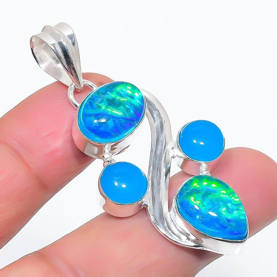 Triplet Opal Gemstone Handmade 925 Sterling Silver Jewelry Pendant Size "2" - Image 1 of 1