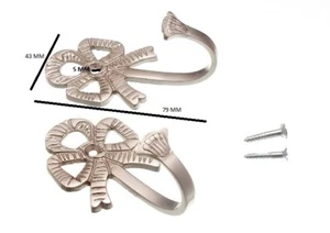 Curtain Tie Back Hold Back Hooks Bow 80mm Matt Chrome + Screws - 8 Pairs - Picture 1 of 1