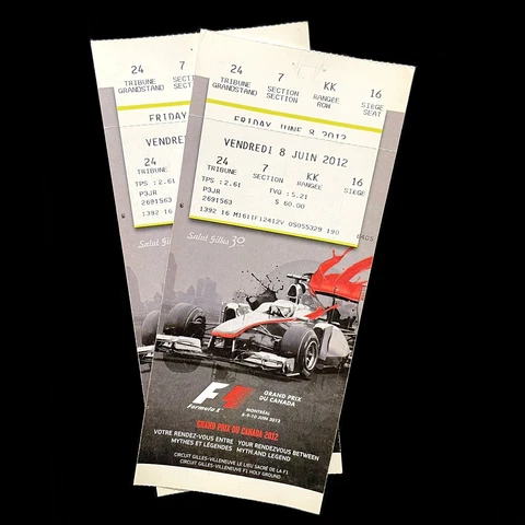 June 8th 2012 Formula 1 Grand Prix Montreal Pair Of Ticket Stub F1 Canadian Cover