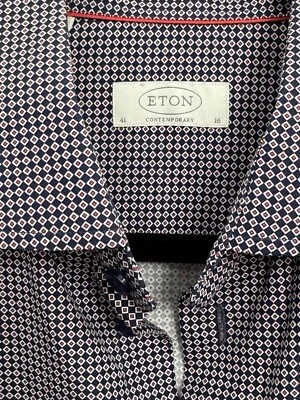Camisa de Vestir ETON Ajuste Contemporáneo 16(41) Azul Diamante Cuello Extendido Foto 1 de 4