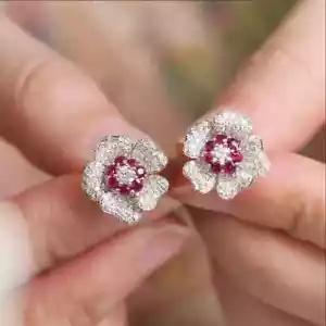 2Ct Round Cut Lab Created Pink Ruby Women's Stud Earrings 14K White Gold Plated - Picture 1 of 5