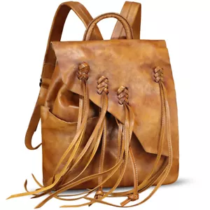 Genuine Leather Tassels Backpack Women Knapsack Rucksack Daypack Bag for Laptop - Picture 1 of 14