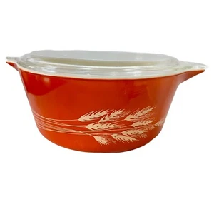70er Vintage kleine Pyrex Herbst Ernte Weizen Backformen Kasserolle Schüssel Deckel 473-B - Bild 1 von 12