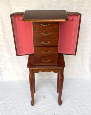 Vintage Wooden Queen Anne Style Jewelry Armoire - Lined Jewelry Compartments - Image 1 of 4