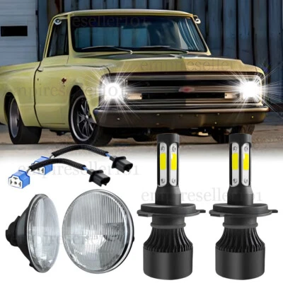 FIT 1967-1972 Chevy C10 Pair 7 inch LED Headlights Round DOT Approved Hi-Lo Lamp - Image 1 of 4