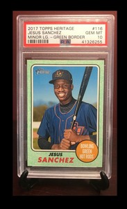 1-2017 TOPPS HERITAGE MINORS GREEN BORDER JESUS SANCHEZ MARLINS PSA10 28/50