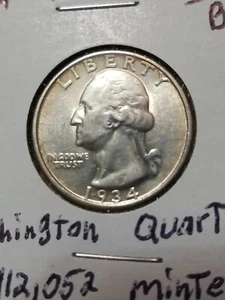 1934 Washington Silver Quarter In AU To UNC Condition In My Opinion. #203 - Picture 1 of 2