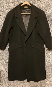 Vtg 1990s Womens Black London Fog 100% Wool Overcoat Union Sz 12p - Picture 1 of 15