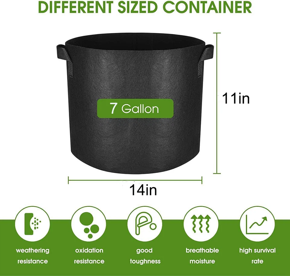 Paquete de 5 bolsas de cultivo de plantas bolsa de suelo de vivero para maceta de tela con asas engrosadas no tejidas Foto 1 de 4