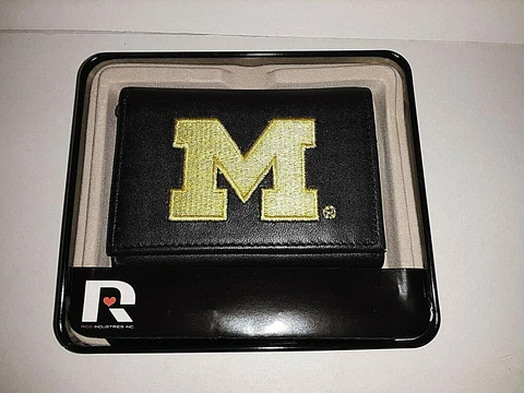 Michigan Wolverines NCAA Embroidered Leather Tri-fold Wallet Cover