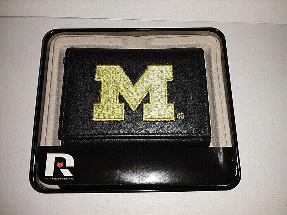 Michigan Wolverines Embroidered Leather Tri-fold Wallet by Rico Industries