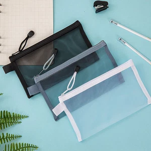 Zipper Transparent Zipper Pencil Case Nylon Mesh Cosmetic Storage Bag Unisex - Picture 1 of 15