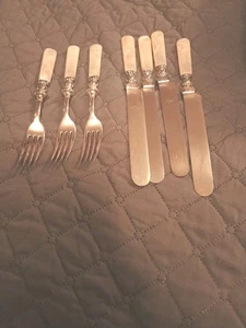 7 Pc Sterling Flatware Knifes & Forks Pearl Handles GUC Antique Intricate - Picture 1 of 13