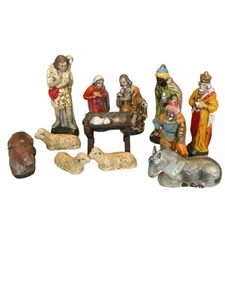 Vintage 12 Piece Paper Mache Nativity Putz Figurines Western Germany READ - Picture 1 of 17