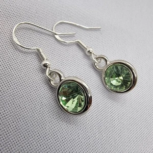 Drop Earrings Dangle Handmade Hook Silver 925 Plated Birthstone Crystal Green - Picture 1 of 4