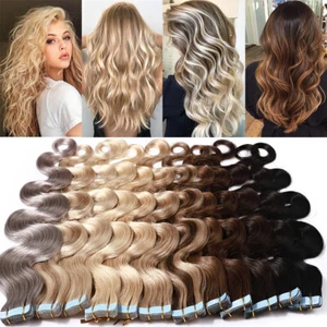 Invisible Brown Tape In Real Remy Human Hair Extensions 20/40/60 Pcs Thick Q396 - Picture 1 of 24
