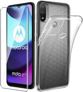 For MOTOROLA MOTO E20 TEMPERED GLASS SCREEN PROTECTOR + CLEAR SILICONE TPU CASE - Picture 1 of 12
