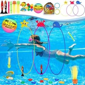 DAUXONE Diving Toys 27 Pcs Pool Toys with Swim Thru Rings for Kids Age 3-12 D... - Picture 1 of 6
