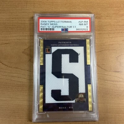 2008 Topps Letterman Football Randy Moss #LR-RM Superfractor Patch 1/1 PSA 8 - Image 1 of 2