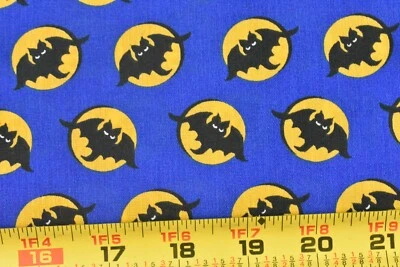 By 1/2 Yd, Black & Gold Bat-Signal on Blue Stiffer Cotton, P6470 - Image 1 of 4