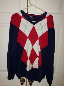 Men Jos. A Bank Red White Navy Blue Argyle Leadbetter Golf Sweater Size XL - Picture 1 of 3