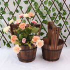 Wooden Bucket Hanging Flower Pots Rustic Patio Planters Garden Box