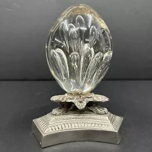 Vtg Controlled Bubble Glass Paperweight On Metal Art Nouveau Base 8” - Picture 1 of 12